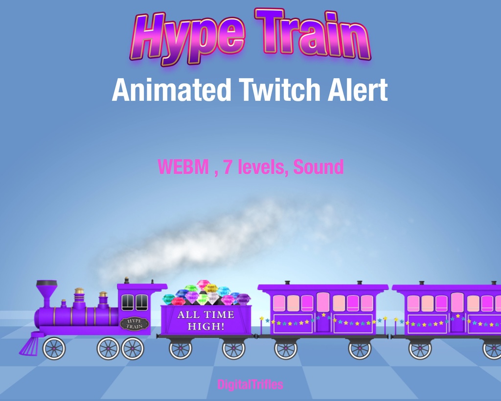 Twitchハイプトレインアラート – アニメーションレトロ機関車のストリームオーバーレイ（VTuber・配信者向け、サウンド付き全7レベル）/ Twitch Hype Train Alerts – Animated Retro Locomotive Stream Overlays for VTubers and Streamers, 7 Levels with Sound