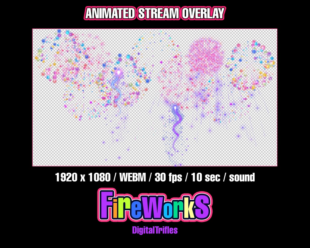 花火ストリームアラート – サウンド付きアニメーションTwitchオーバーレイ・全画面VTuber素材・配信デコレーション / Fireworks Stream Alert, Animated Twitch Overlay with Sound, Fullscreen VTuber Asset, Stream Decoration