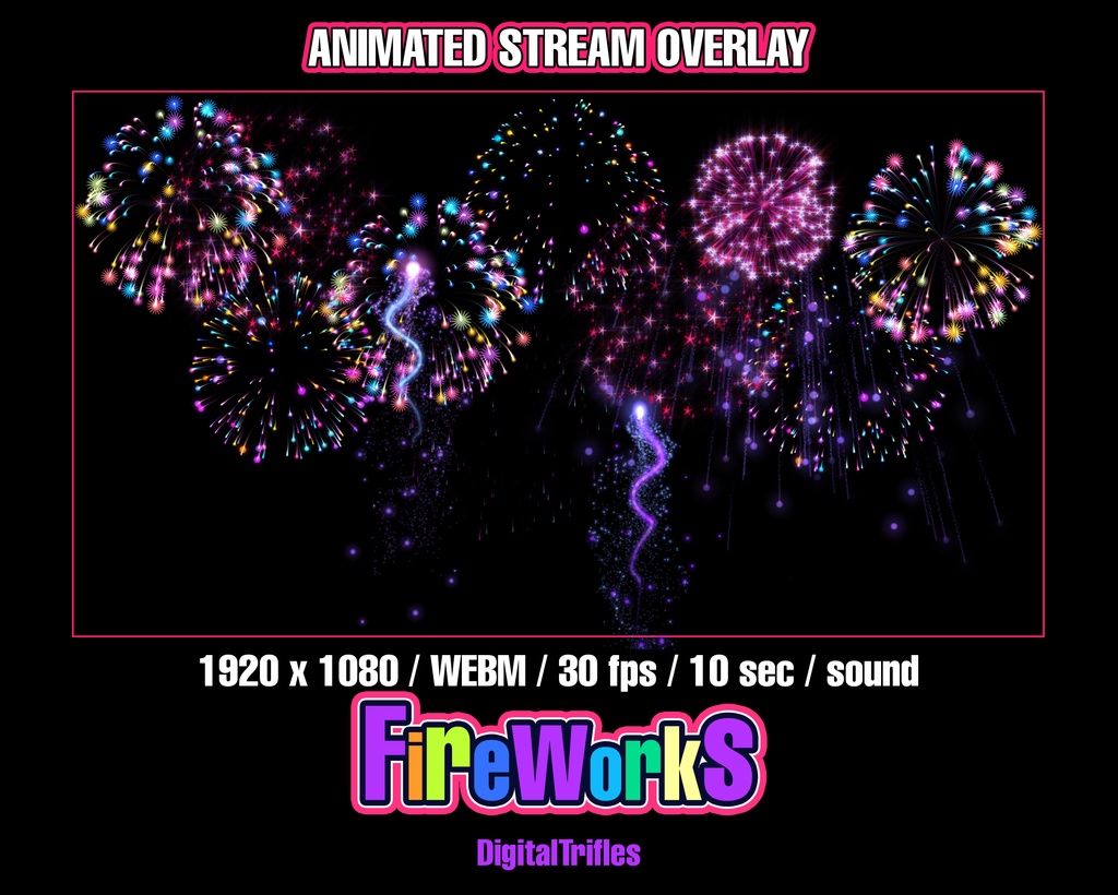 花火ストリームアラート – サウンド付きアニメーションTwitchオーバーレイ・全画面VTuber素材・配信デコレーション / Fireworks Stream Alert, Animated Twitch Overlay with Sound, Fullscreen VTuber Asset, Stream Decoration