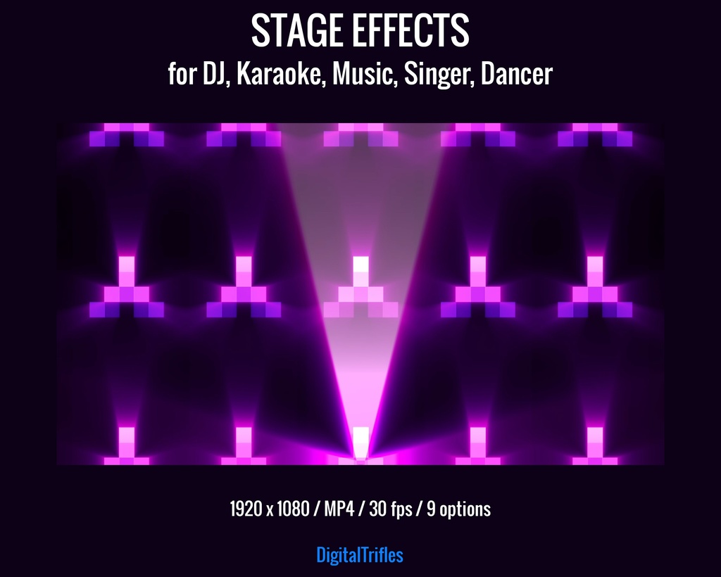 アニメーション配信背景・ステージライト演出(VTuber・配信者・VJ・DJ・カラオケ・音楽配信・歌手・ダンサー向け)9種パープル系MP4ループ素材 / Animated Stream Backgrounds, Stage Visual for VTuber & Streamer, DJ, Karaoke, Music, Singer, Dancer, 9 Video Loops