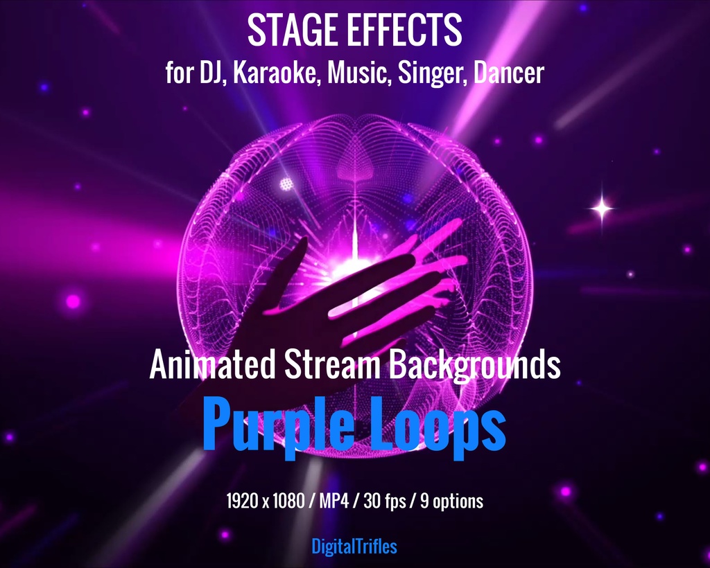 アニメーション配信背景・ステージライト演出（VTuber・配信者・VJ・DJ・カラオケ・音楽配信・歌手・ダンサー向け）9種パープル系MP4ループ素材 / Animated Stream Backgrounds, Stage Visual for VTuber & Streamer, DJ, Karaoke, Music, Singer, Dancer, 9 Video Loops
