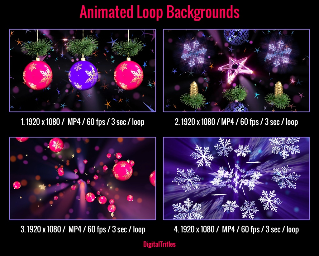 クリスマス動画ループ・配信背景・ステージ演出9種(VTuber・配信者・DJ・VJ・歌配信・カラオケ向け)/ Christmas Video Loops, Stream Backgrounds, 9 Visual Stage FX for VTubers and Streamers, for DJ, VJ, Singing, Karaoke