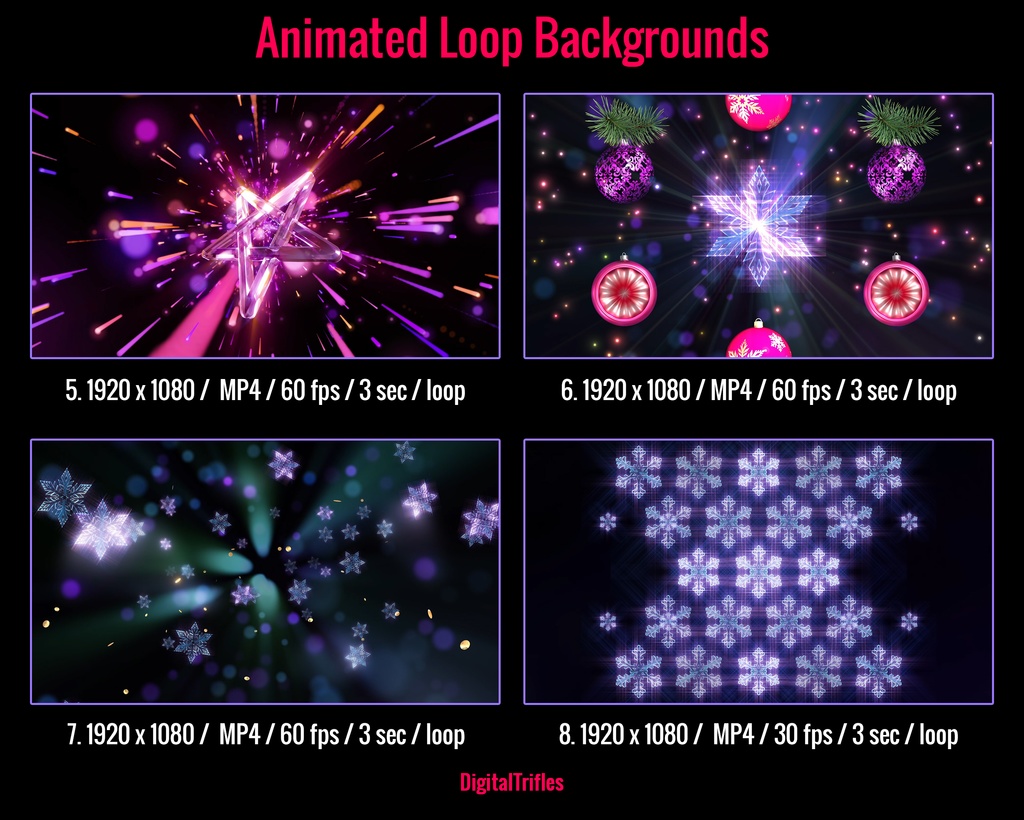 クリスマス動画ループ・配信背景・ステージ演出9種(VTuber・配信者・DJ・VJ・歌配信・カラオケ向け)/ Christmas Video Loops, Stream Backgrounds, 9 Visual Stage FX for VTubers and Streamers, for DJ, VJ, Singing, Karaoke