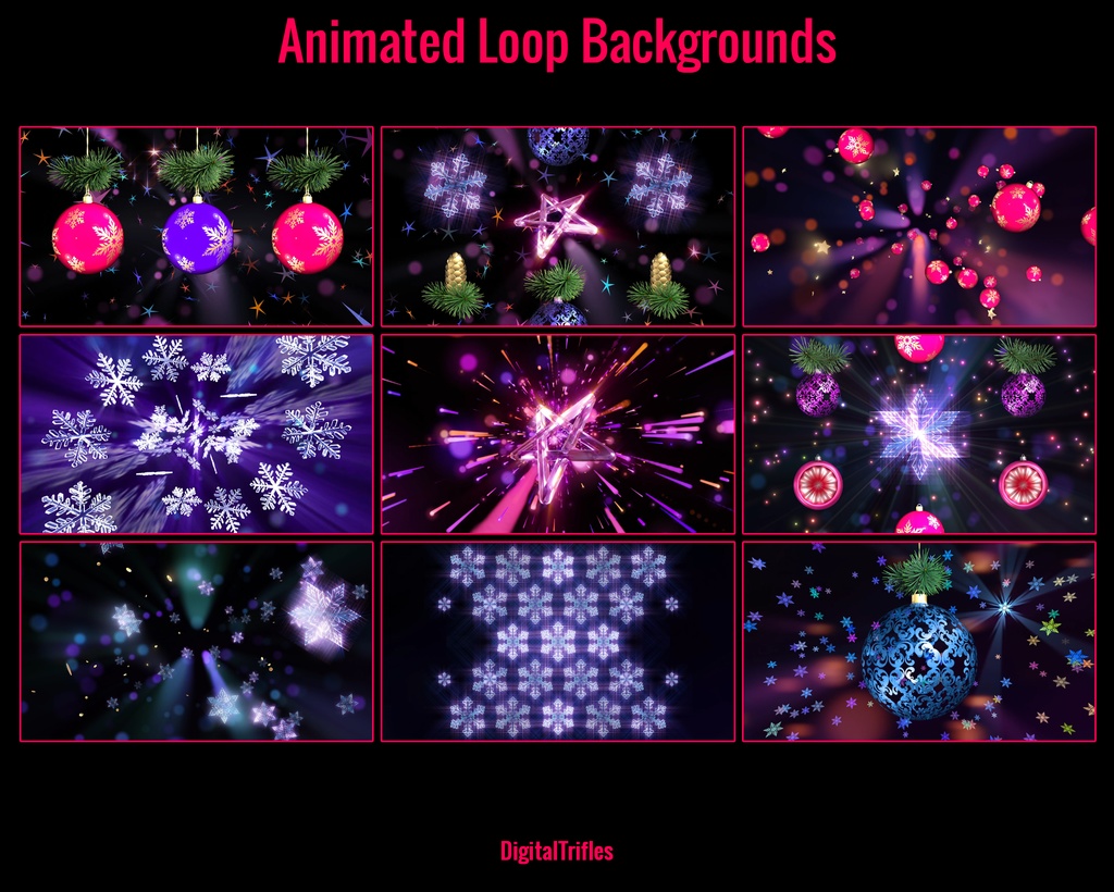 クリスマス動画ループ・配信背景・ステージ演出9種(VTuber・配信者・DJ・VJ・歌配信・カラオケ向け)/ Christmas Video Loops, Stream Backgrounds, 9 Visual Stage FX for VTubers and Streamers, for DJ, VJ, Singing, Karaoke
