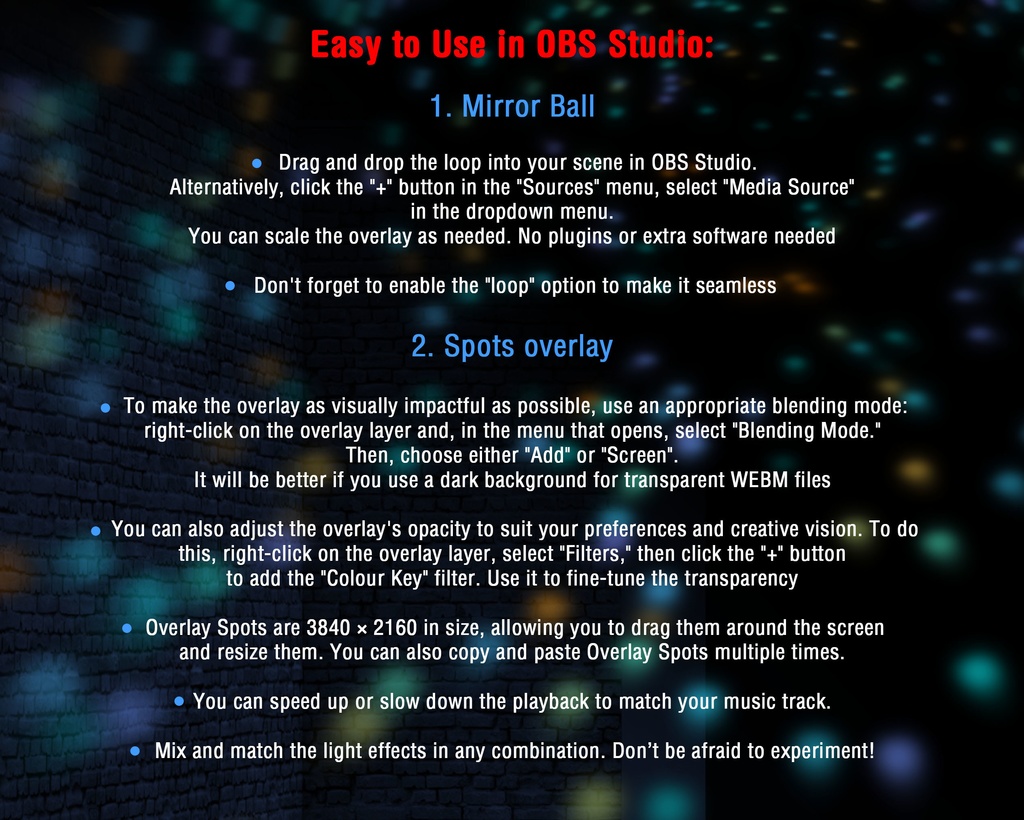 アニメーションミラーボール&スポットライトオーバーレイ・配信デコレーション・ループ素材(DJ・音楽配信・VTuber向けTwitchオーバーレイ)/ Animated Mirror Ball and Spots, Stream Overlays, Loop Disco Ball for DJ, Music Streamers & Vtubers, Twitch, OBS