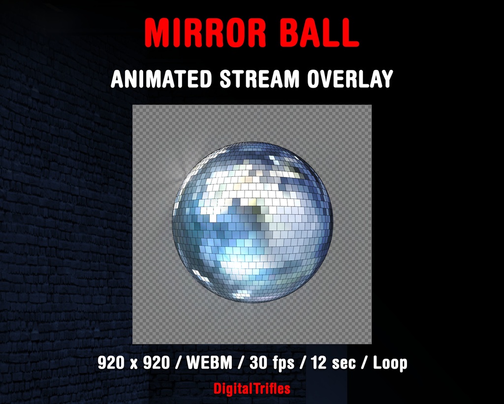 アニメーションミラーボール&スポットライトオーバーレイ・配信デコレーション・ループ素材(DJ・音楽配信・VTuber向けTwitchオーバーレイ)/ Animated Mirror Ball and Spots, Stream Overlays, Loop Disco Ball for DJ, Music Streamers & Vtubers, Twitch, OBS