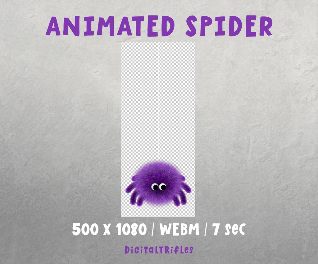 キュート&スプーキーなクモTwitchアラート・ハロウィン用アニメーション配信オーバーレイ(パープルのぶら下がりクモ、ストリーマー&VTuber素材)/ Cute and Spooky Purple Spider, Twitch Alert, Halloween Animated Stream Overlay, Streamer & VTuber Asset