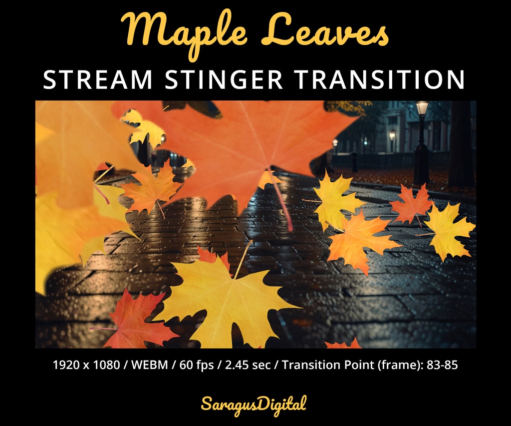 秋の落ち葉トランジション・Twitchスティンガー・紅葉アニメーション配信オーバーレイ/ Autumn Leaves Transition, Fall Twitch Stinger, Animated Stream Overlay with Maple Leaves