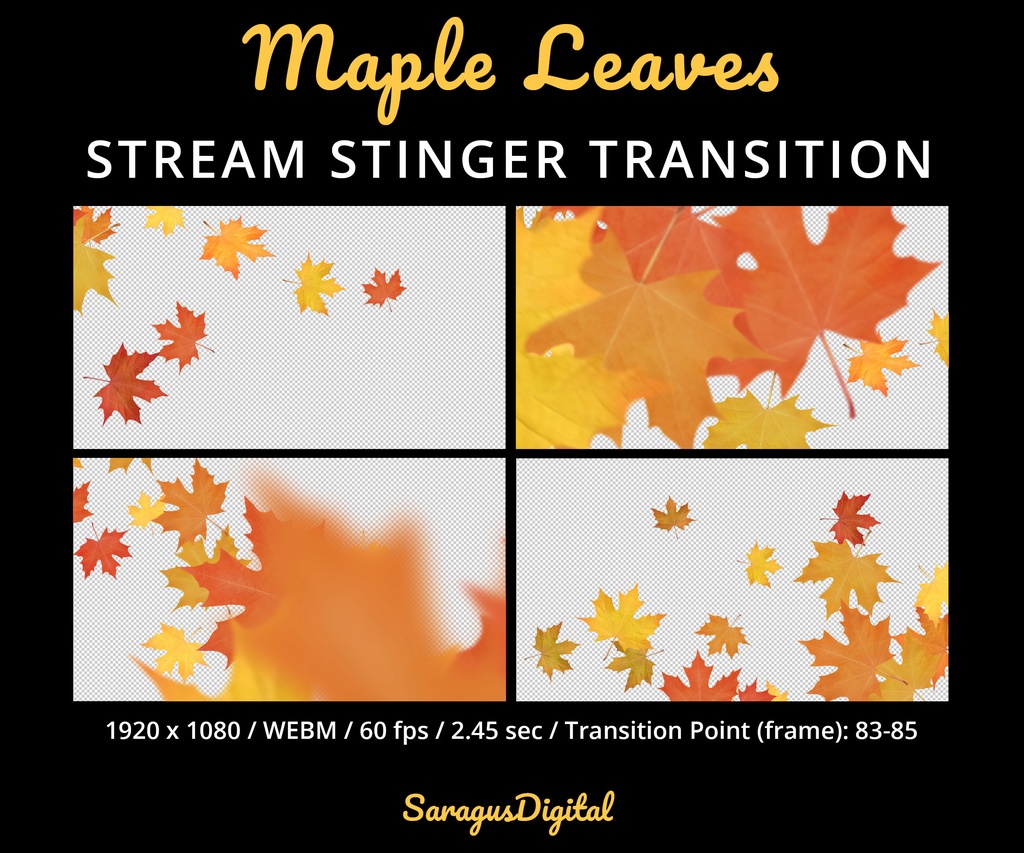 秋の落ち葉トランジション・Twitchスティンガー・紅葉アニメーション配信オーバーレイ/ Autumn Leaves Transition, Fall Twitch Stinger, Animated Stream Overlay with Maple Leaves