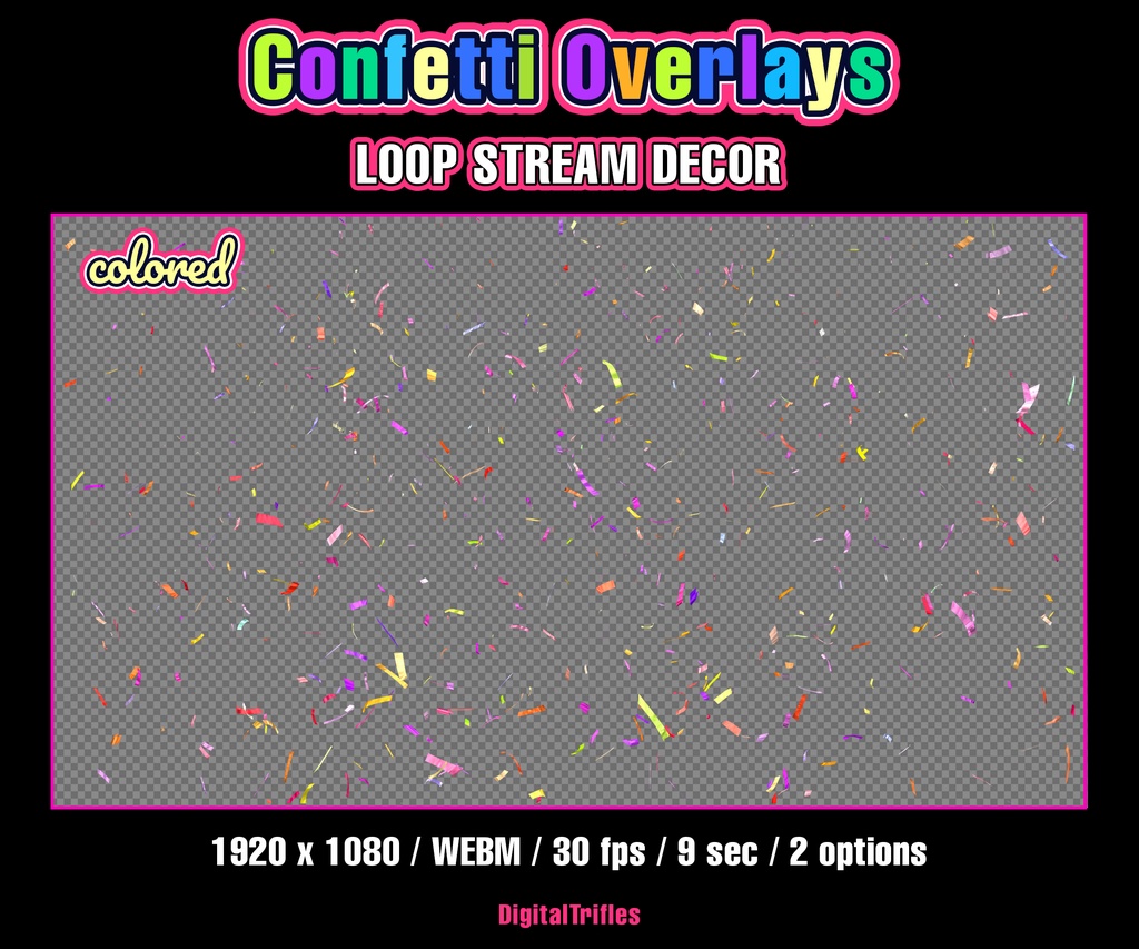 コンフェッティTwitchオーバーレイ、アニメーション配信デコレーション:勝利や達成を華やかに演出 / Confetti Twitch Overlays, Animated Stream Decoration: Brighten Up Your Wins & Achievements, 2 Variations