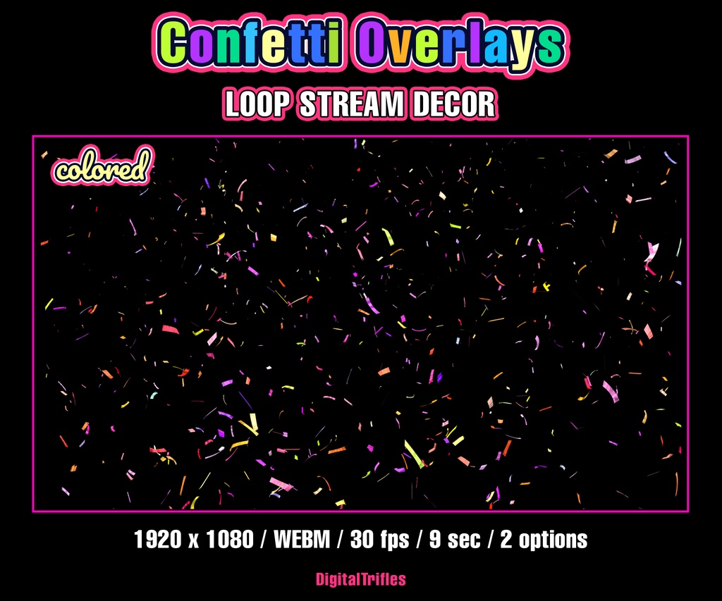 コンフェッティTwitchオーバーレイ、アニメーション配信デコレーション:勝利や達成を華やかに演出 / Confetti Twitch Overlays, Animated Stream Decoration: Brighten Up Your Wins & Achievements, 2 Variations
