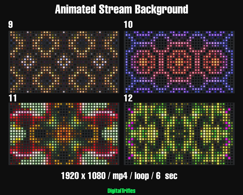 DJ&ミュージック配信用アニメ背景:12種類のループLEDステージビジュアル(VTuber/ストリーマー向け) / DJ & Music Animated Backgrounds for Vtubers and Streamers: 12 Loop Visuals LED Wall Stage