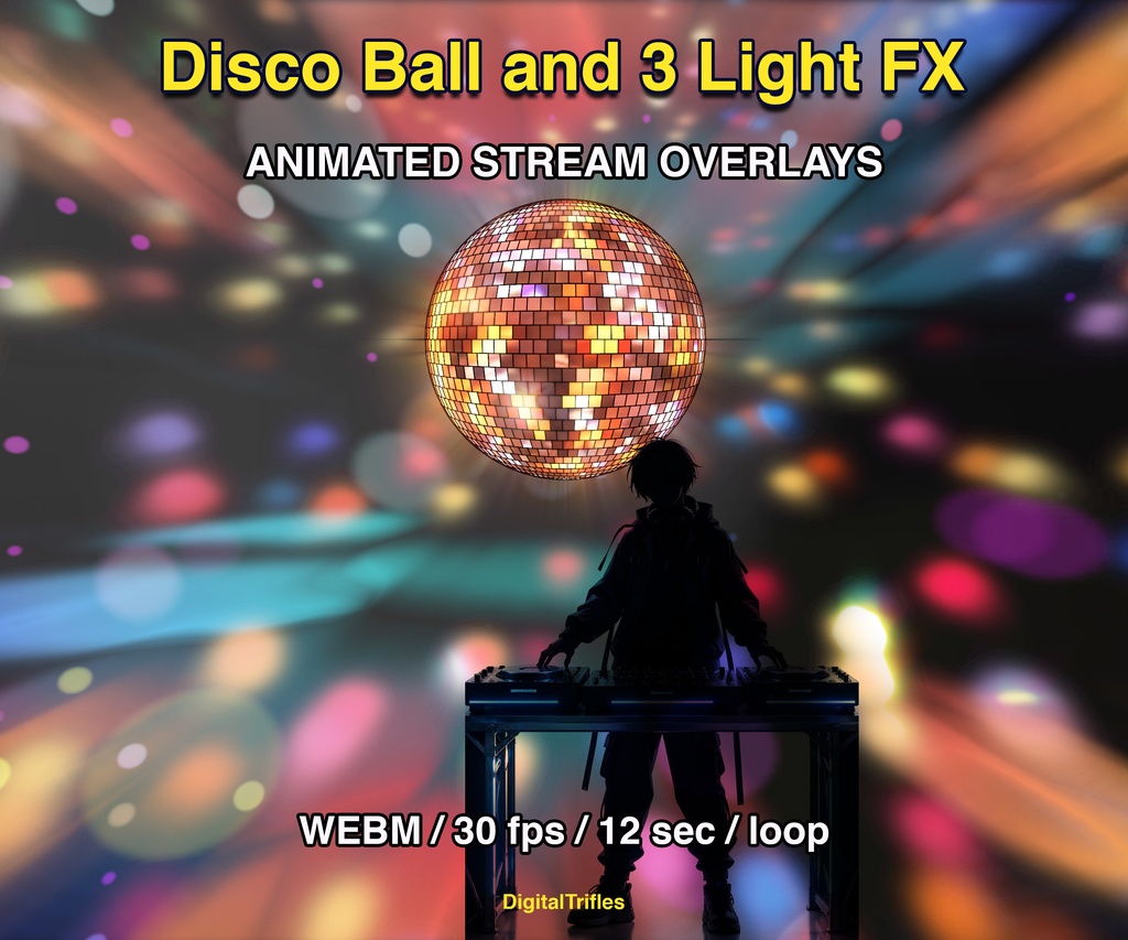 ステージライトのアニメーションオーバーレイ(VTuber・配信者・DJ・音楽配信向け、透過WEBMループ・OBS対応) / Animated Stage Light Overlays for Streamer and VTuber, DJ, Music Stream, Loop WEBM Transparency, Easy Setup in OBS