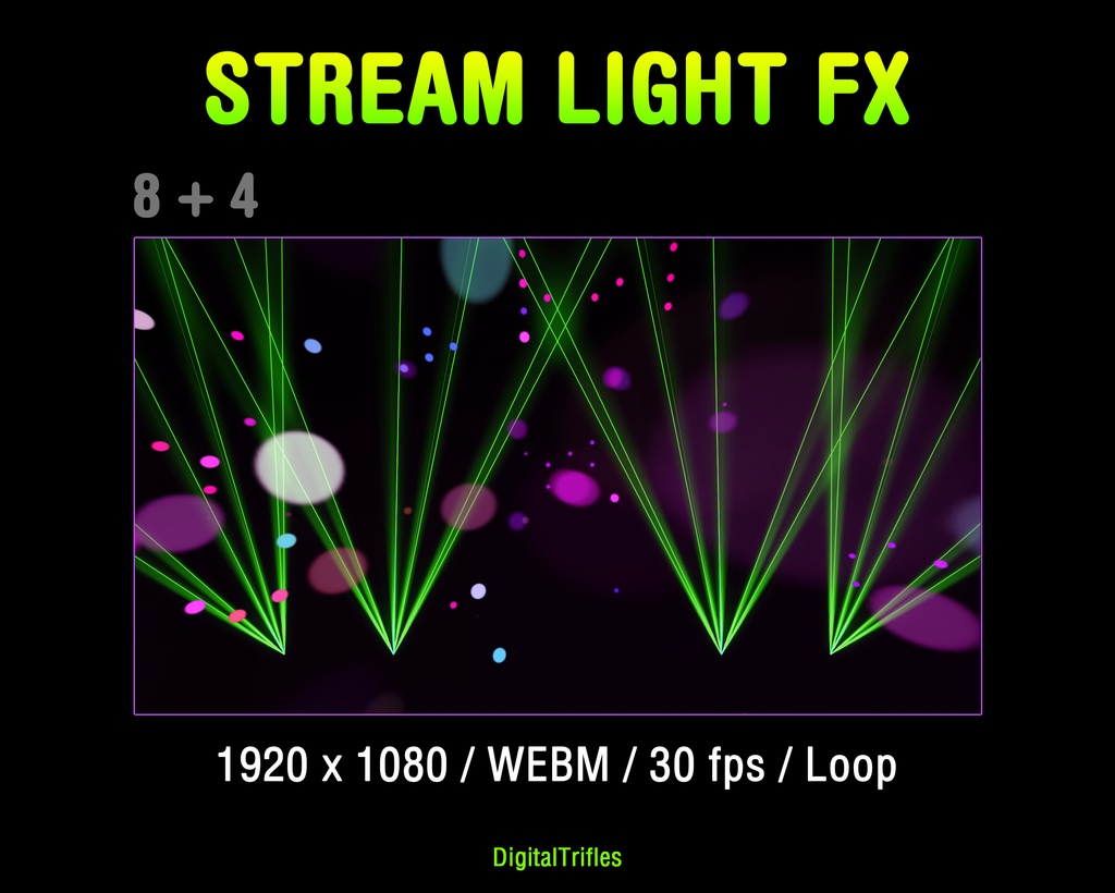 配信素材 ステージライト&レーザー演出オーバーレイ 12種 WEBM OBS対応 VTuber 音楽配信 DJ / Stream Overlay Pack 12 Stage Light & Laser FX, Twitch, DJ Party, Music, Concert, Karaoke, WEBM Loops