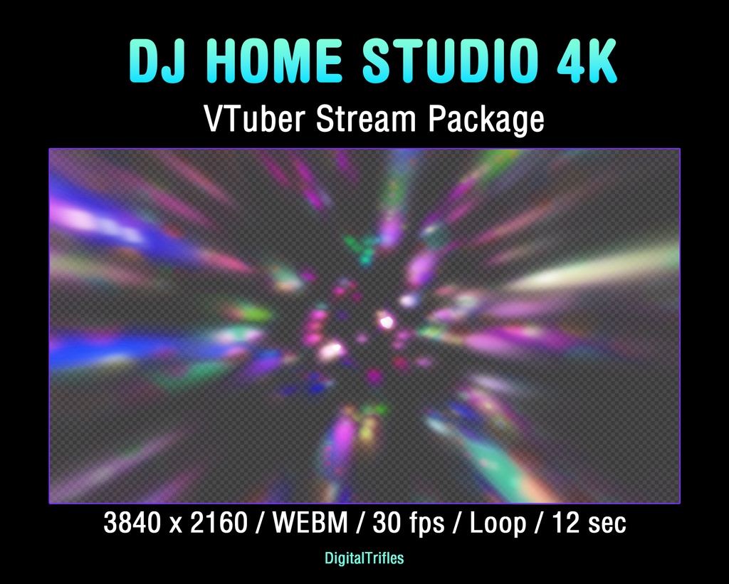 VTuber向け 配信素材 DJホームスタジオセット 4K背景 WEBMオーバーレイ OBS対応 YouTube・Twitch / DJ Home Studio Stream Package, Animated Music VTuber Background & Overlays for OBS, Twitch, YouTube, 4K