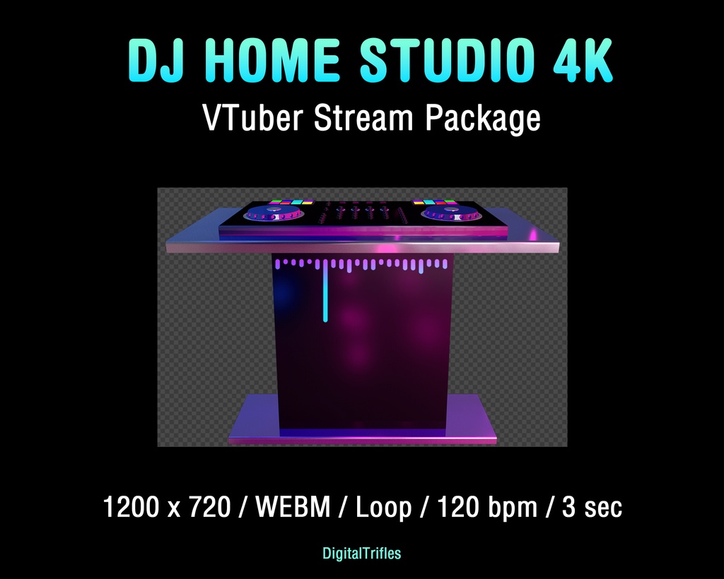 VTuber向け 配信素材 DJホームスタジオセット 4K背景 WEBMオーバーレイ OBS対応 YouTube・Twitch / DJ Home Studio Stream Package, Animated Music VTuber Background & Overlays for OBS, Twitch, YouTube, 4K
