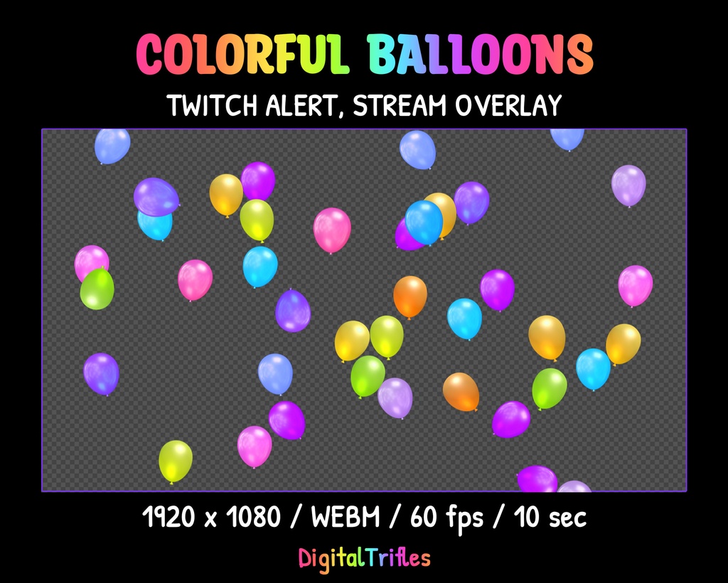 配信素材 カラフルバルーン アニメーションアラート フルスクリーンオーバーレイ VTuber向け OBS対応 Twitch・YouTube / Colorful Balloons Animated Stream Alert, Fullscreen Overlay for Streamers & VTubers, Twitch, YouTube, OBS