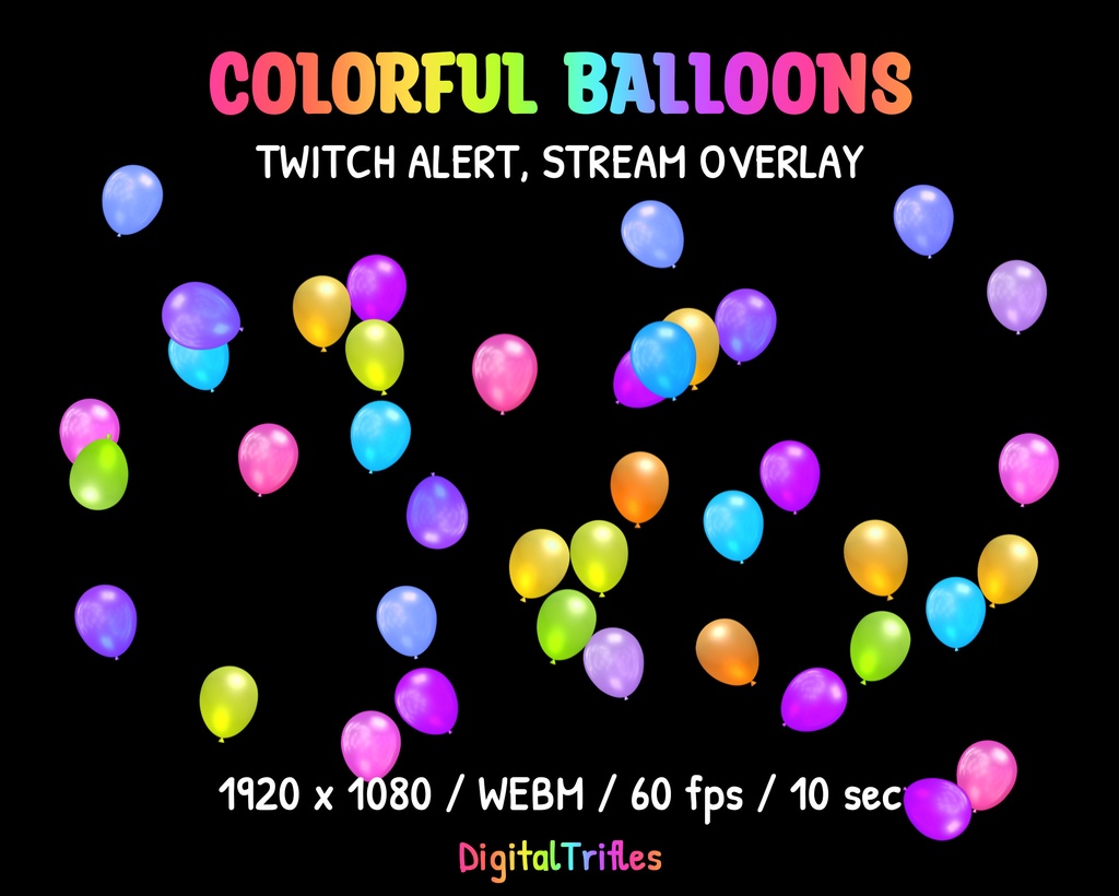 配信素材 カラフルバルーン アニメーションアラート フルスクリーンオーバーレイ VTuber向け OBS対応 Twitch・YouTube / Colorful Balloons Animated Stream Alert, Fullscreen Overlay for Streamers & VTubers, Twitch, YouTube, OBS