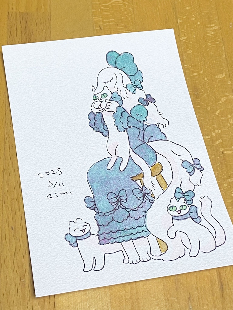 イラスト原画『ねこ吸いお嬢さん』