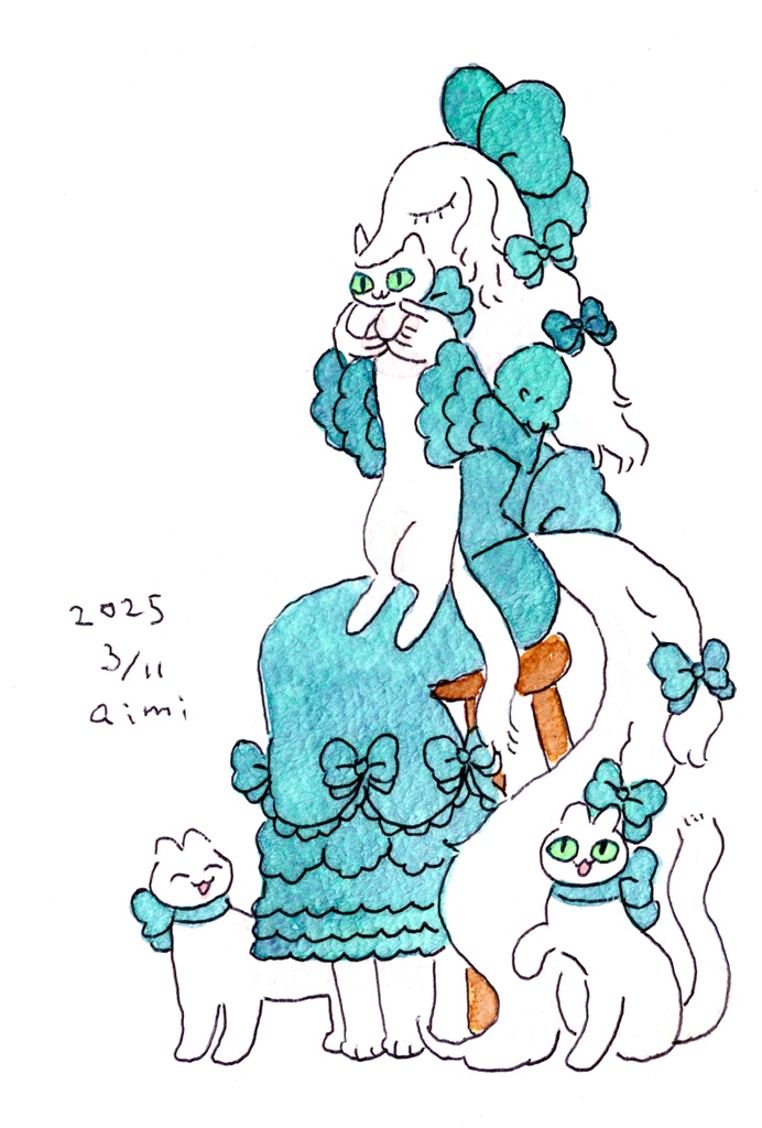 イラスト原画『ねこ吸いお嬢さん』