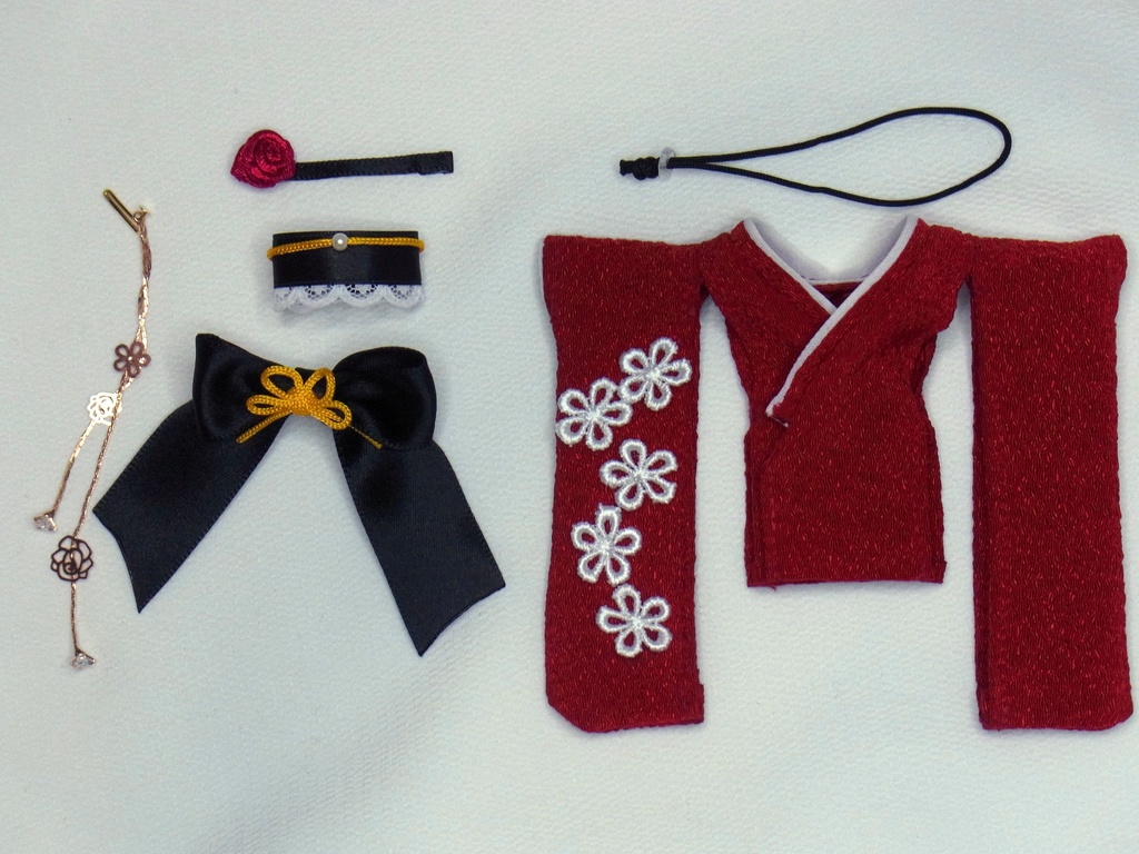 花魁風ミニ丈振り袖🌸色無地🌸1/12サイズ ドール服 布服