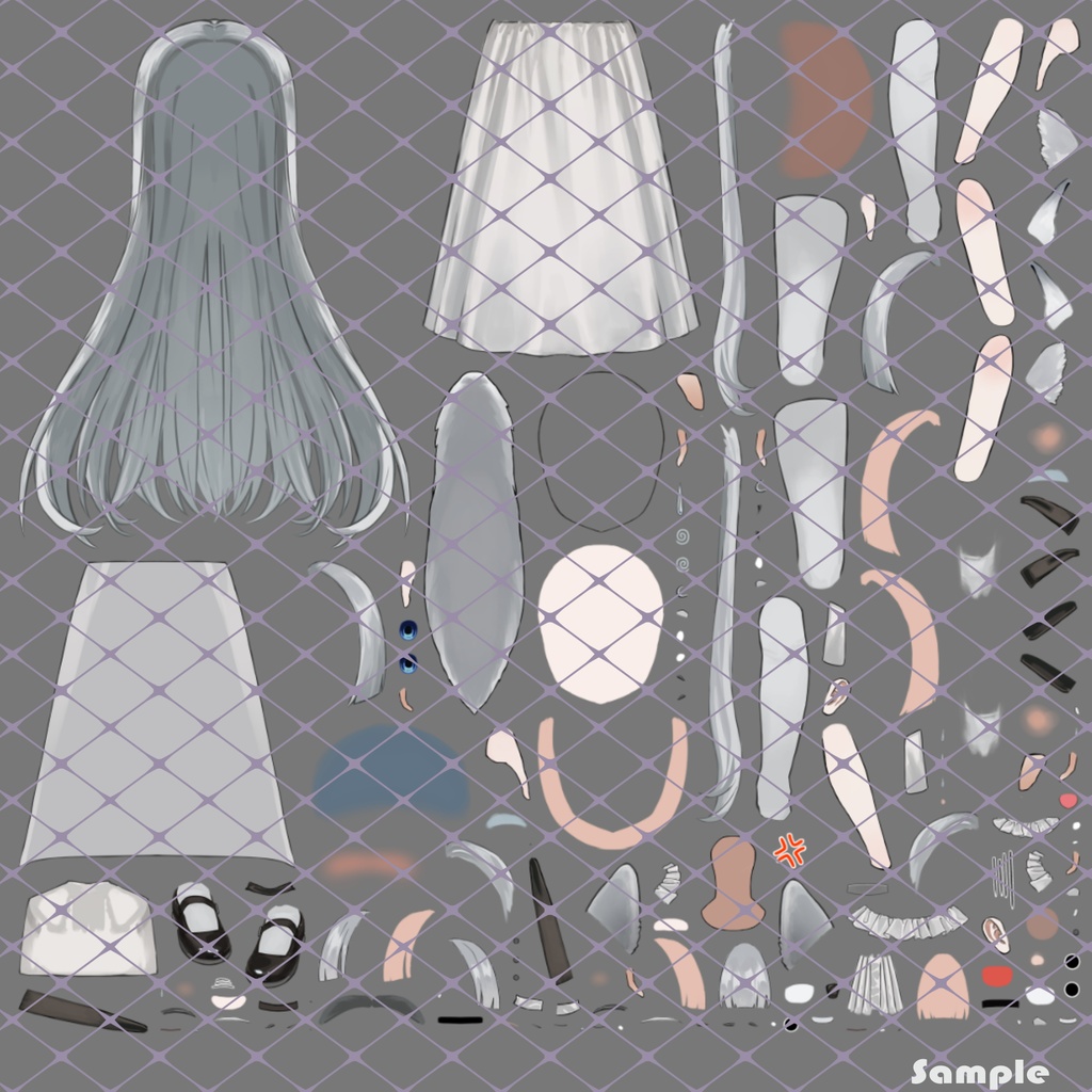 【Live2D】Practice model_練習用パーツ分け済 PSD File_W chan