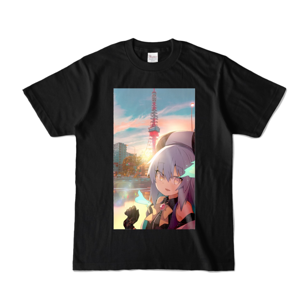 東京タワーとユウラン-Tシャツ黒色