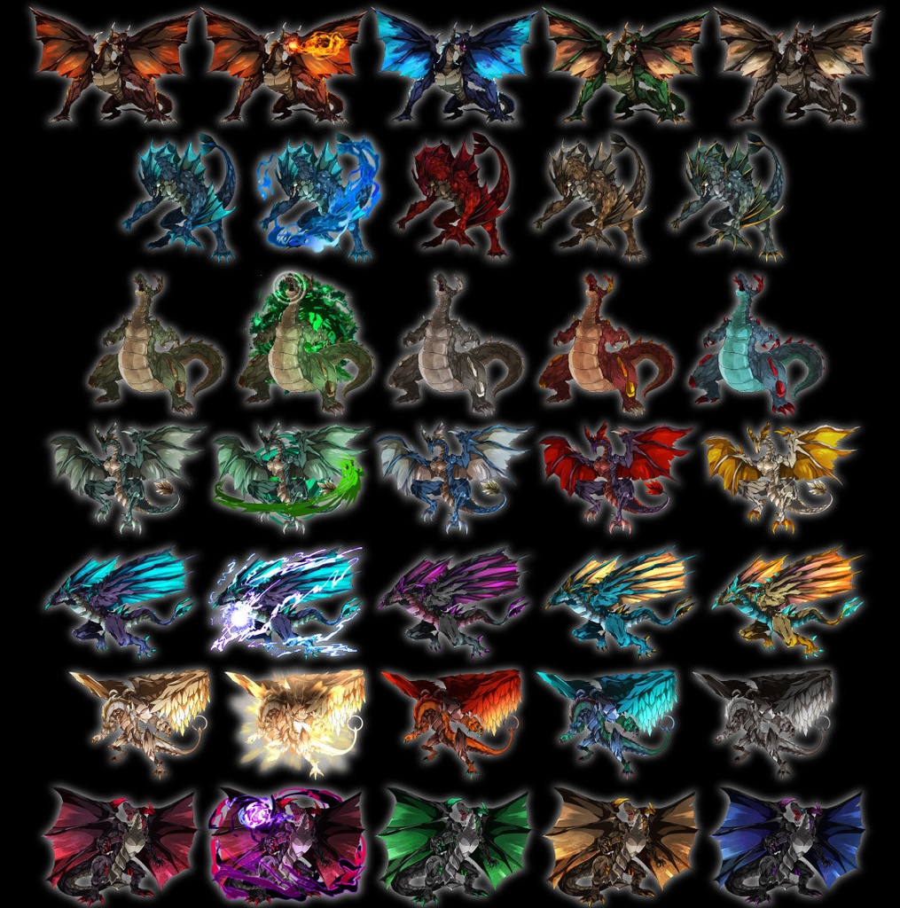 高画質モンスターグラフィック素材 「属性」モチーフドラゴン 7体 各4色
