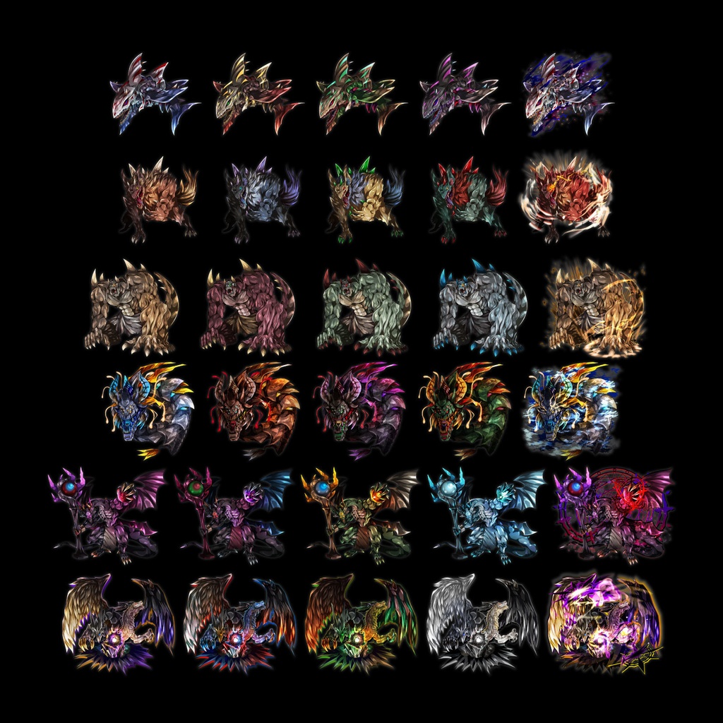 高画質モンスターグラフィック素材 オリジナルドラゴン 6体 各4色