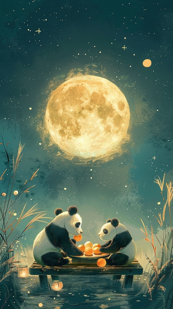 お月見パンダ壁紙 5枚セット(スマホ用)【9/15まで300円→9/16以降500円】