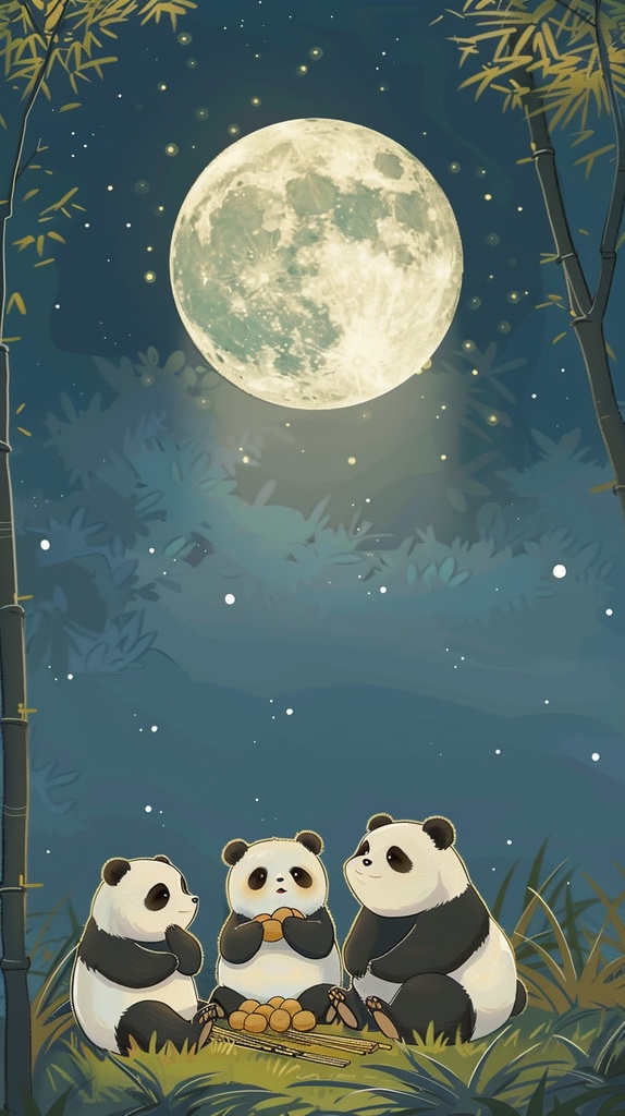 お月見パンダ壁紙 5枚セット(スマホ用)【9/15まで300円→9/16以降500円】