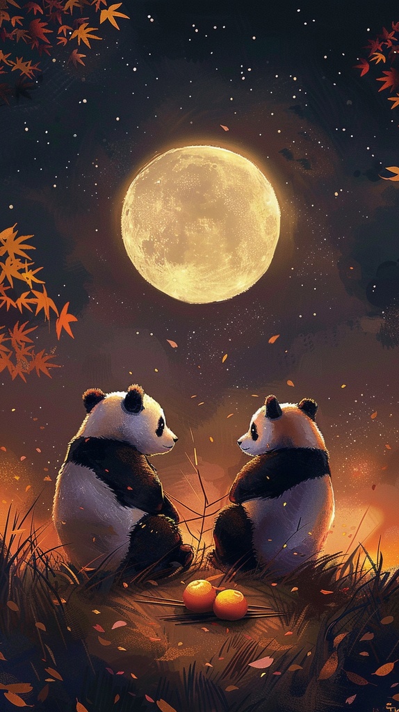 お月見パンダ壁紙 5枚セット(スマホ用)【9/15まで300円→9/16以降500円】