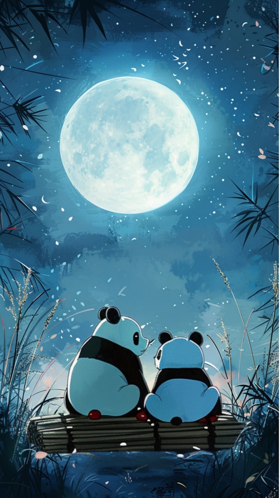 お月見パンダ壁紙 5枚セット(スマホ用)【9/15まで300円→9/16以降500円】