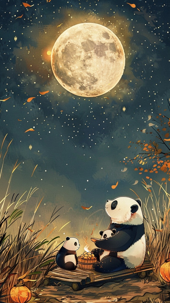 お月見パンダ壁紙 5枚セット(スマホ用)【9/15まで300円→9/16以降500円】