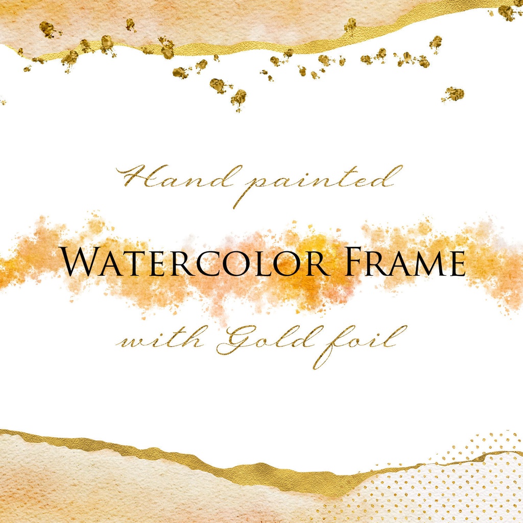 Hand painted watercolor frame with gold foil - キラキラグリッター付きの水彩フレーム
