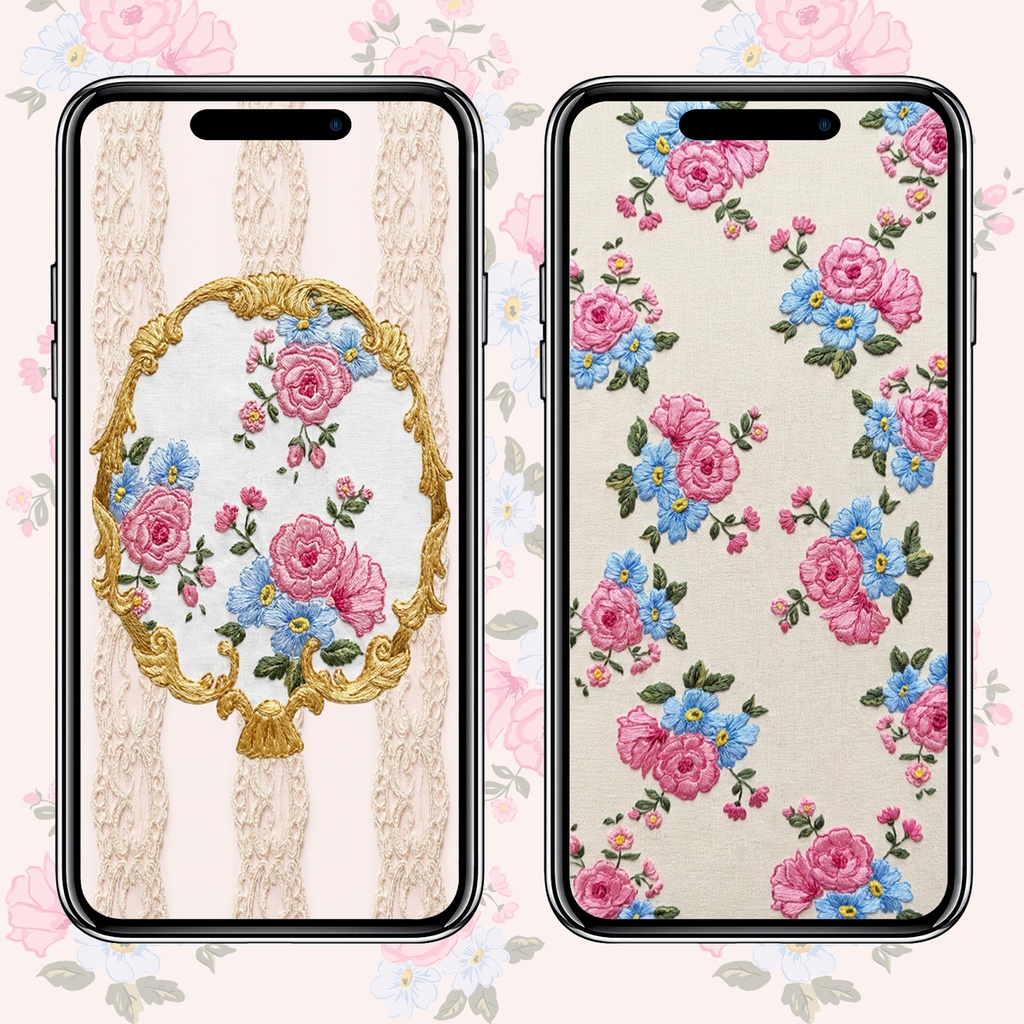 アンティークローズ　刺繍テクスチャ　スマホ壁紙