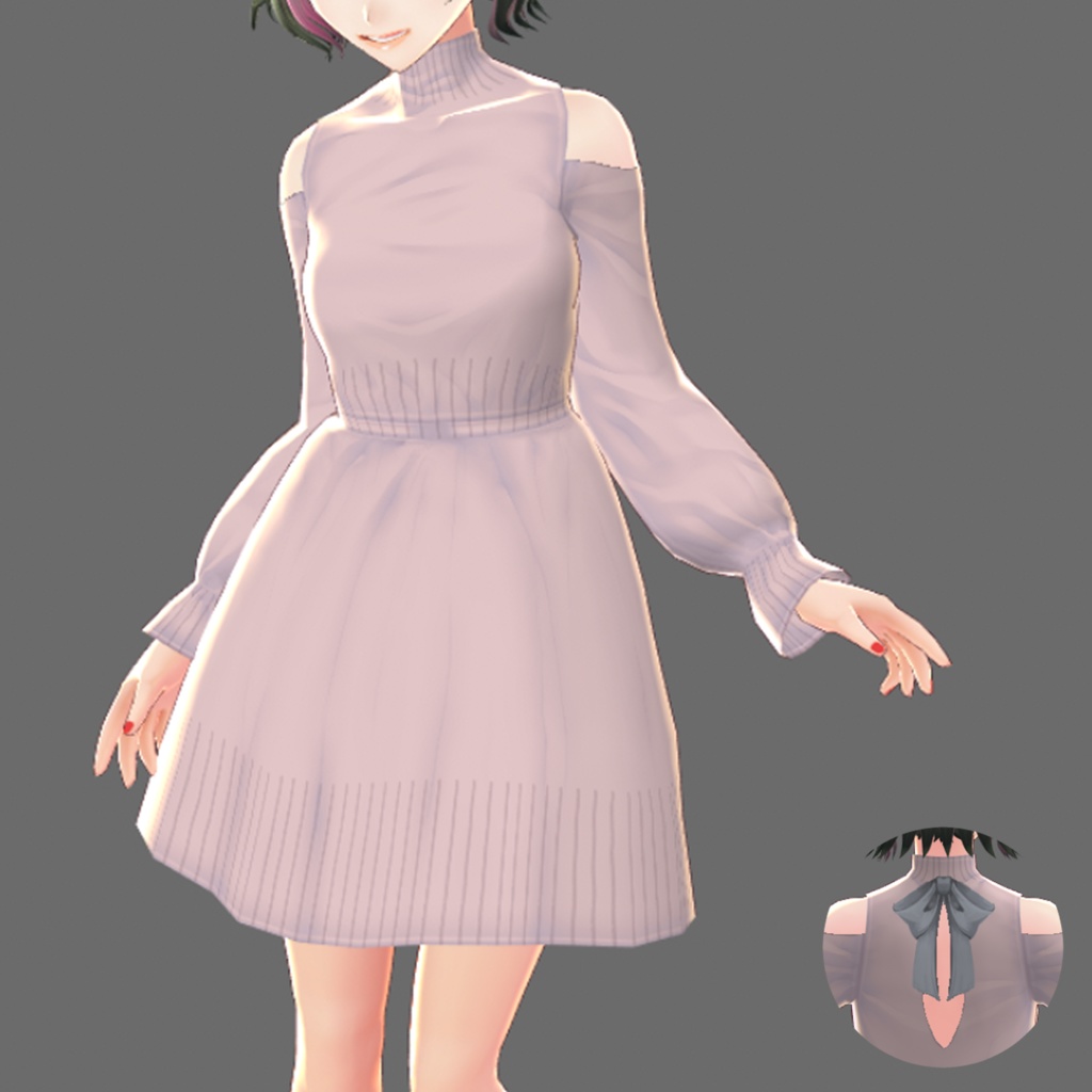 バックリボンカッティングニットワンピース【VRoid】