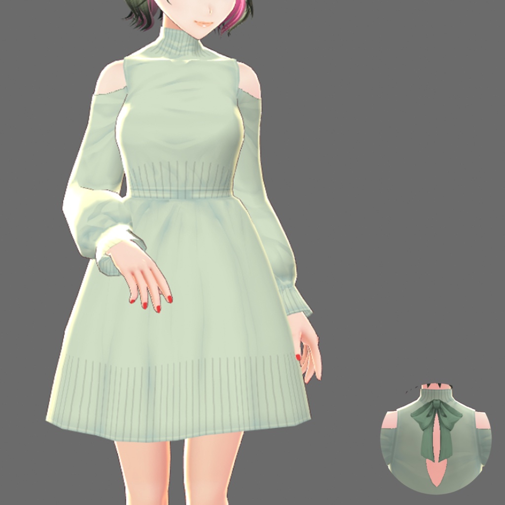 バックリボンカッティングニットワンピース【VRoid】