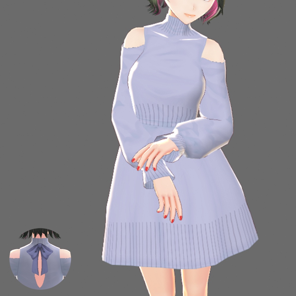 バックリボンカッティングニットワンピース【VRoid】