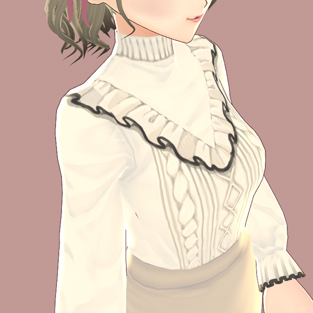 フリル配色ニットトップス+ミニタイトスカート【VRoid】