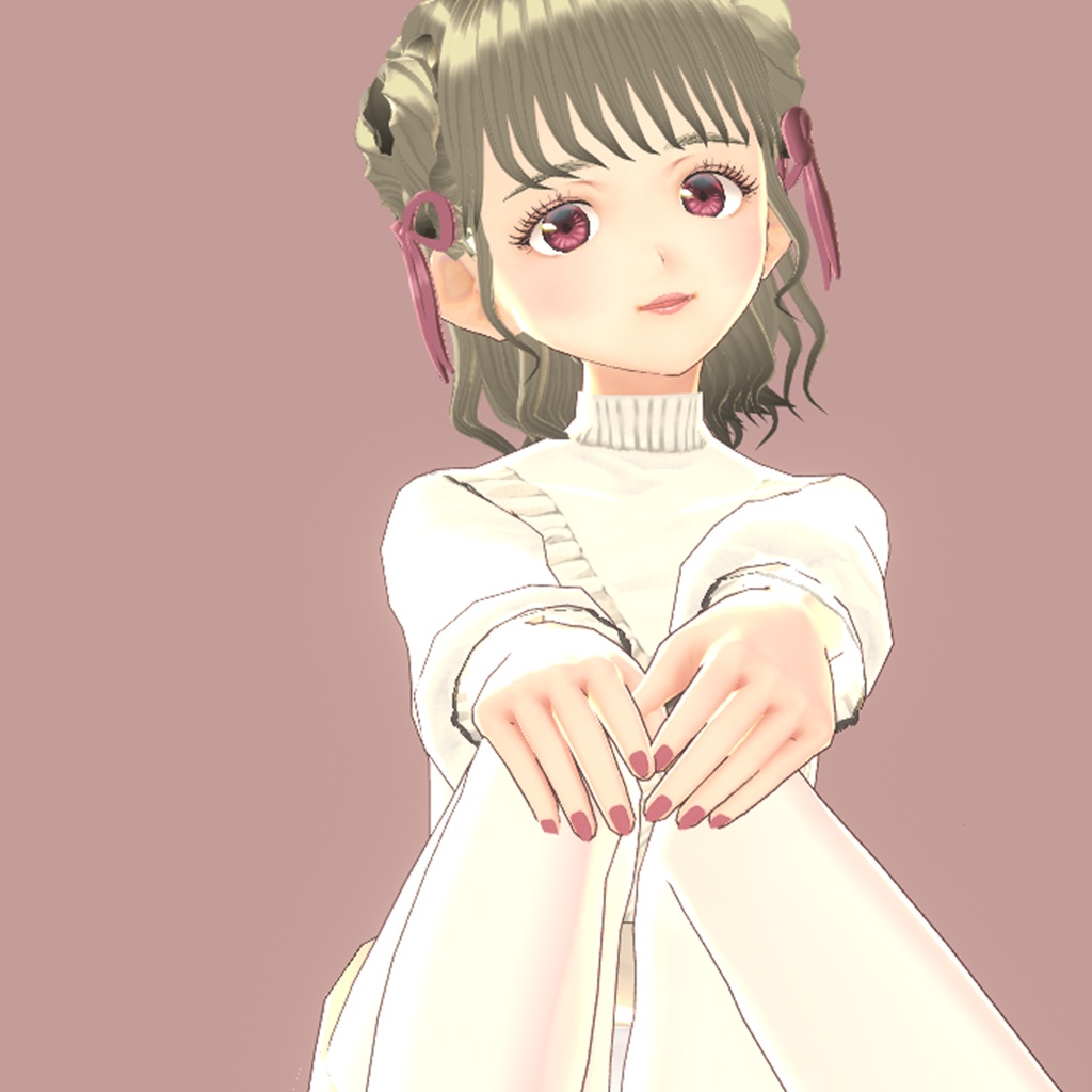 フリル配色ニットトップス+ミニタイトスカート【VRoid】