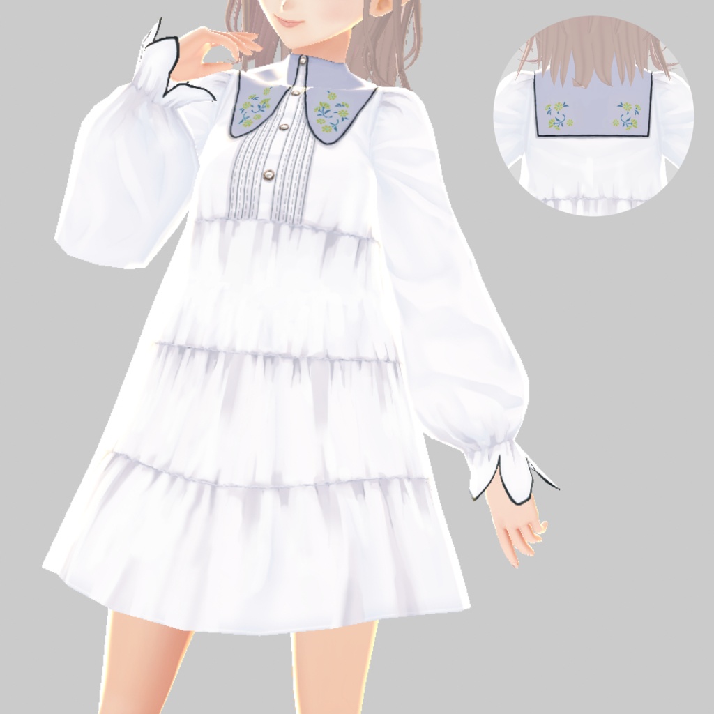 フラワーカラーティアードワンピース【VRoid】