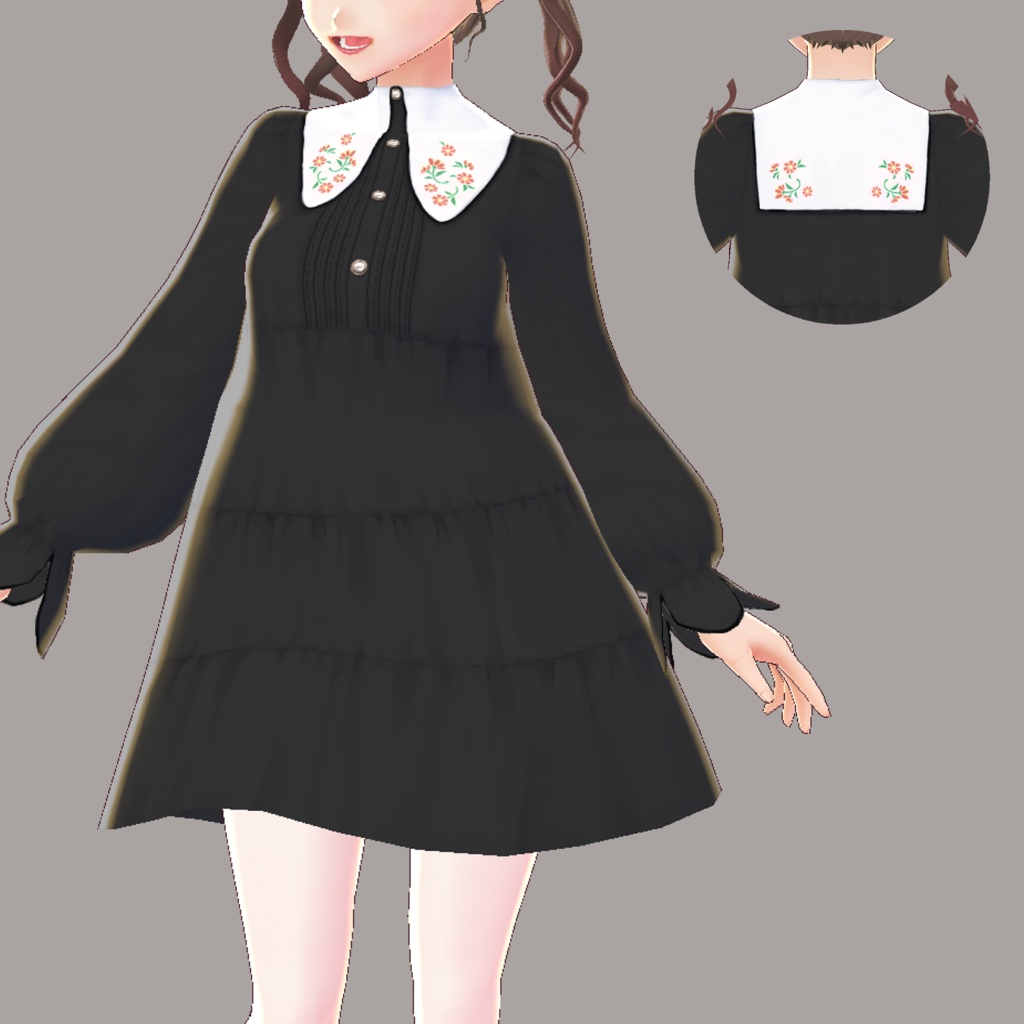 フラワーカラーティアードワンピース【VRoid】