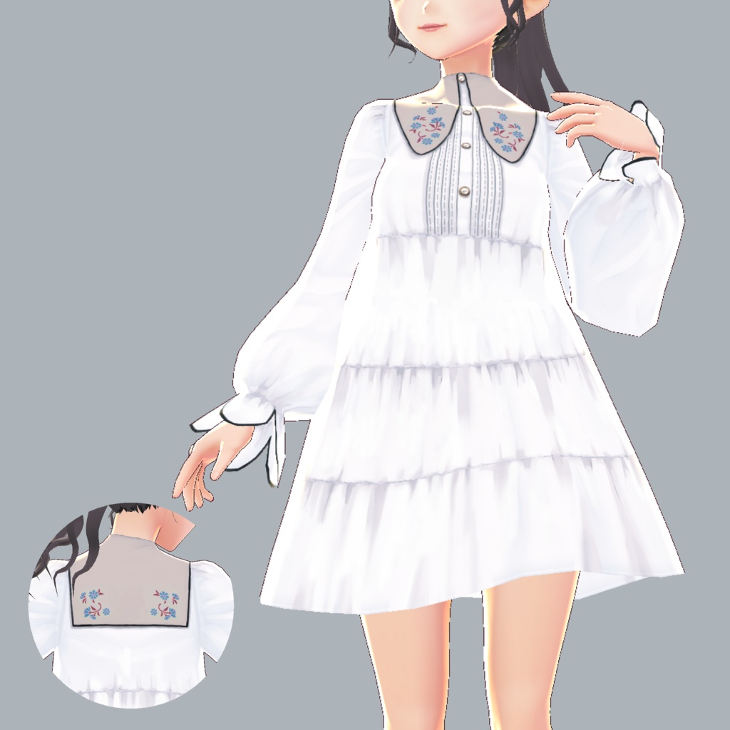 フラワーカラーティアードワンピース【VRoid】
