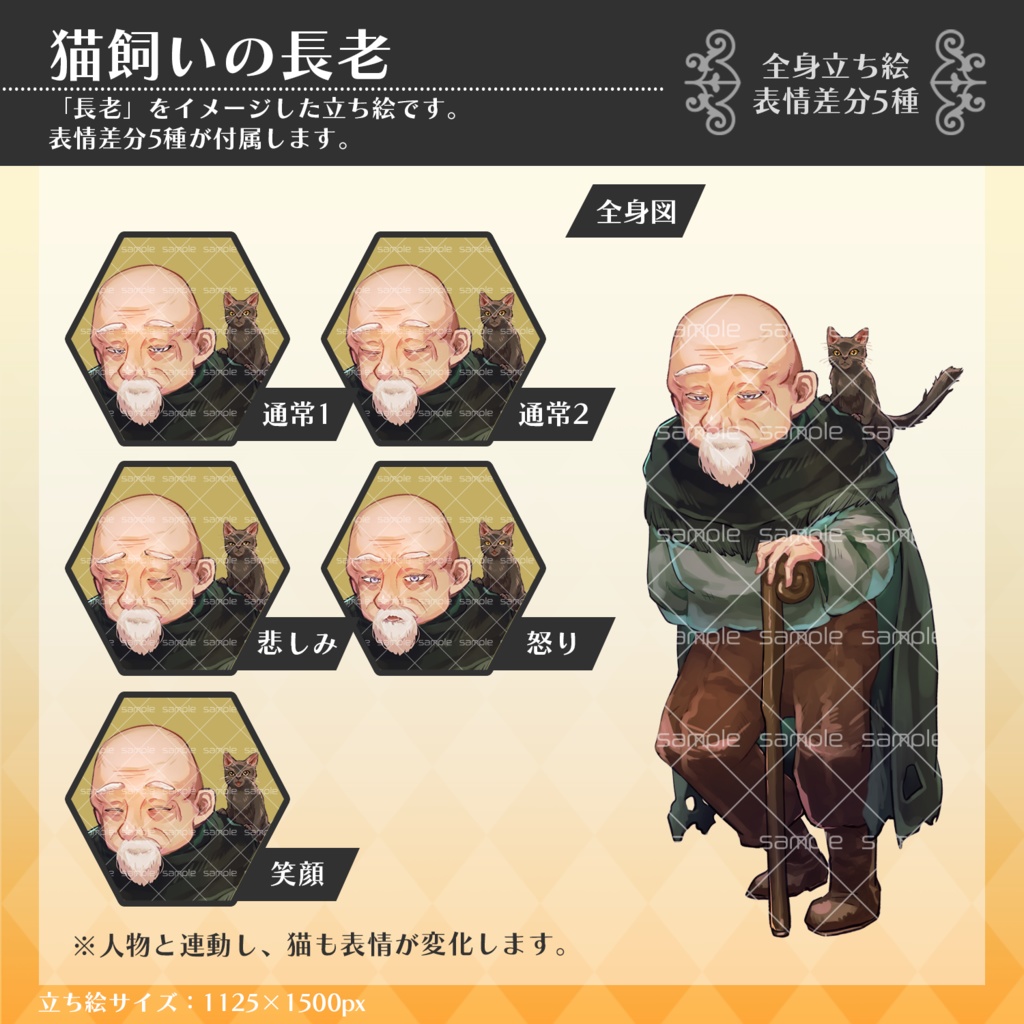 【全身立ち絵】村人4名セット【表情差分各5種】