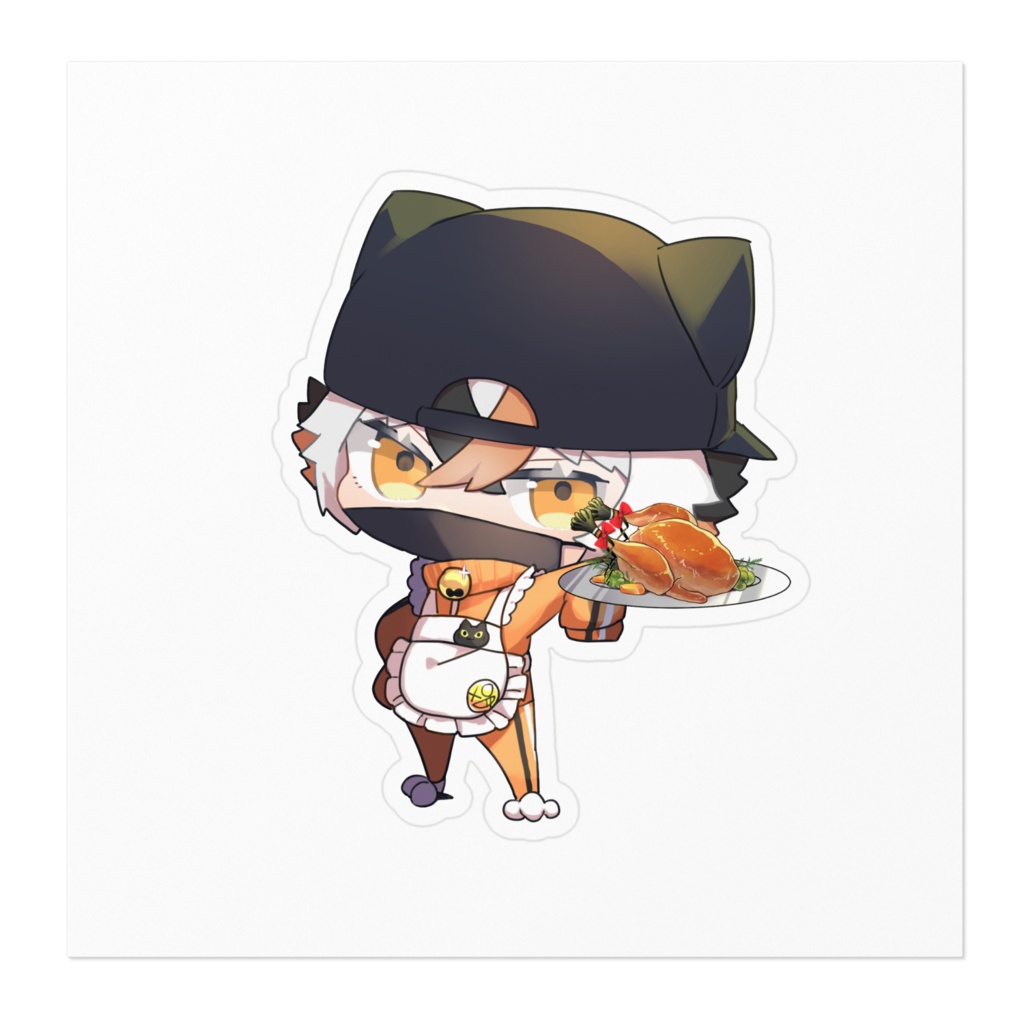 【ルクス家/カフェ】猫黒やぃば ステッカー【100×100mm】