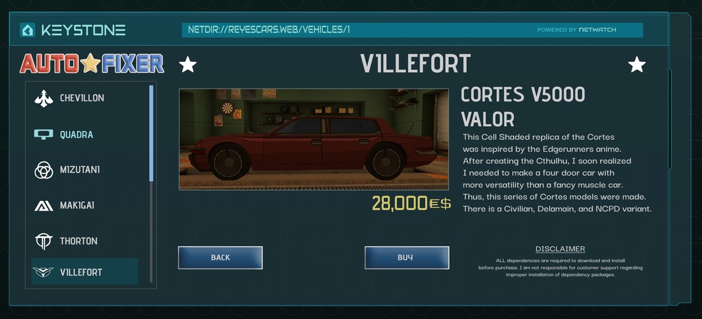 Cell Shaded Villefort Cortes Pack (avatar car system)