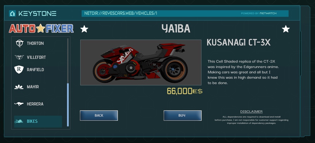 Cell Shaded Yaiba Kusanagi CT-3X (avatar bike system)