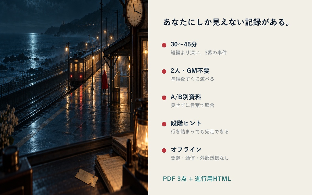 【2人用・GM不要】ふたりの捜査録 特別編|23時17分、記録にない乗客