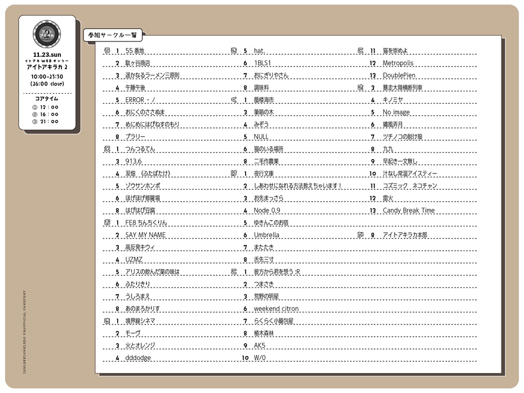アイトアキラカ2:サークルMAP配布